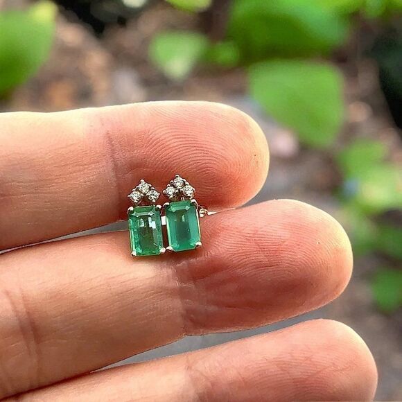 Natural Emerald Diamond Stud Earrings 14k Yellow Gold 1.59 TCW Certified 121167 - Picture 7 of 12